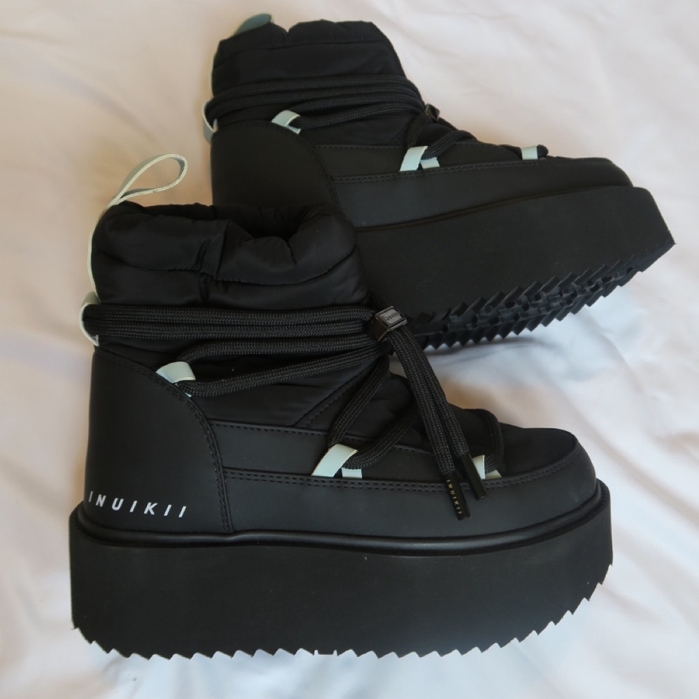 Inuikii Black and Mint TECHNICAL PLATFORM BOOTS -SIZE 37
